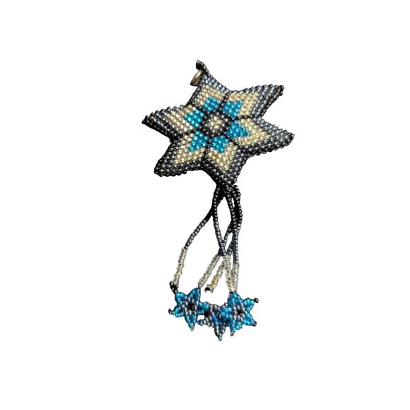 Handmade Beaded Star Ornament With Dangling Stars Design In Black Blue - Picture 1 of 5